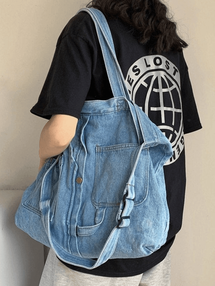 Grand sac cabas en denim vintage-Bags-MAUV STUDIO-STREETWEAR-Y2K-CLOTHING