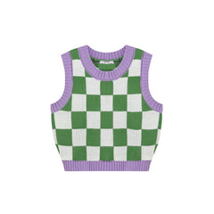 Green & Lavender Checkered Vest-Vest-MAUV STUDIO-STREETWEAR-Y2K-CLOTHING