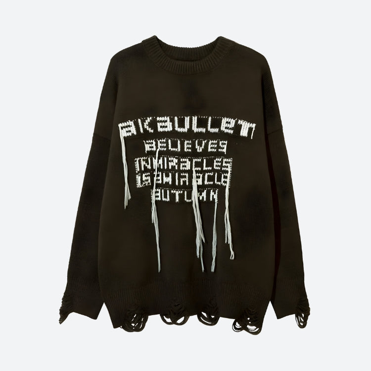 Grunge AK-Bullet Tasseled Sweater-Brown-S-Mauv Studio