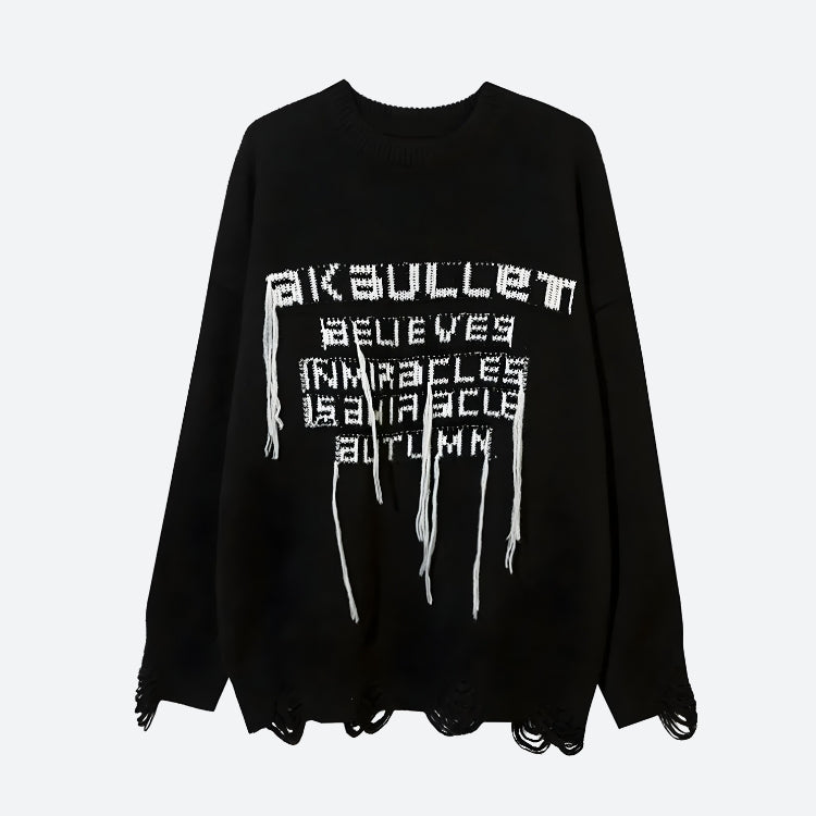 Grunge AK-Bullet Tasseled Sweater-Black-S-Mauv Studio