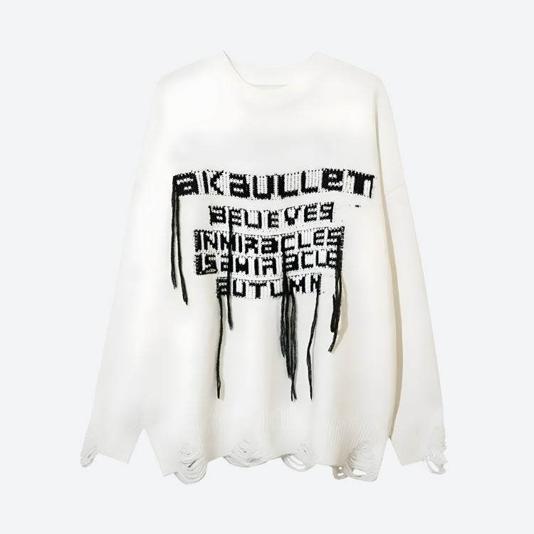 Grunge AK-Bullet Tasseled Sweater-White-S-Mauv Studio