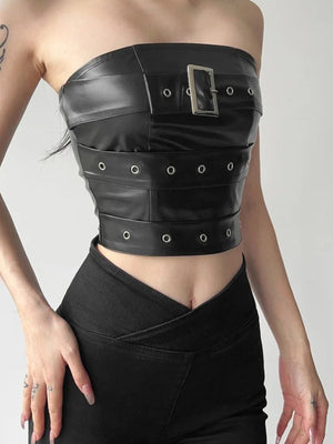 Grunge Belted Faux Leather Tube Top – MAUVSTUDIO®