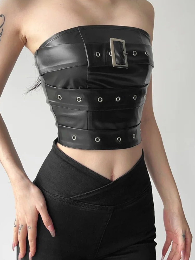 Grunge Belted Faux Leather Tube Top – MAUVSTUDIO®