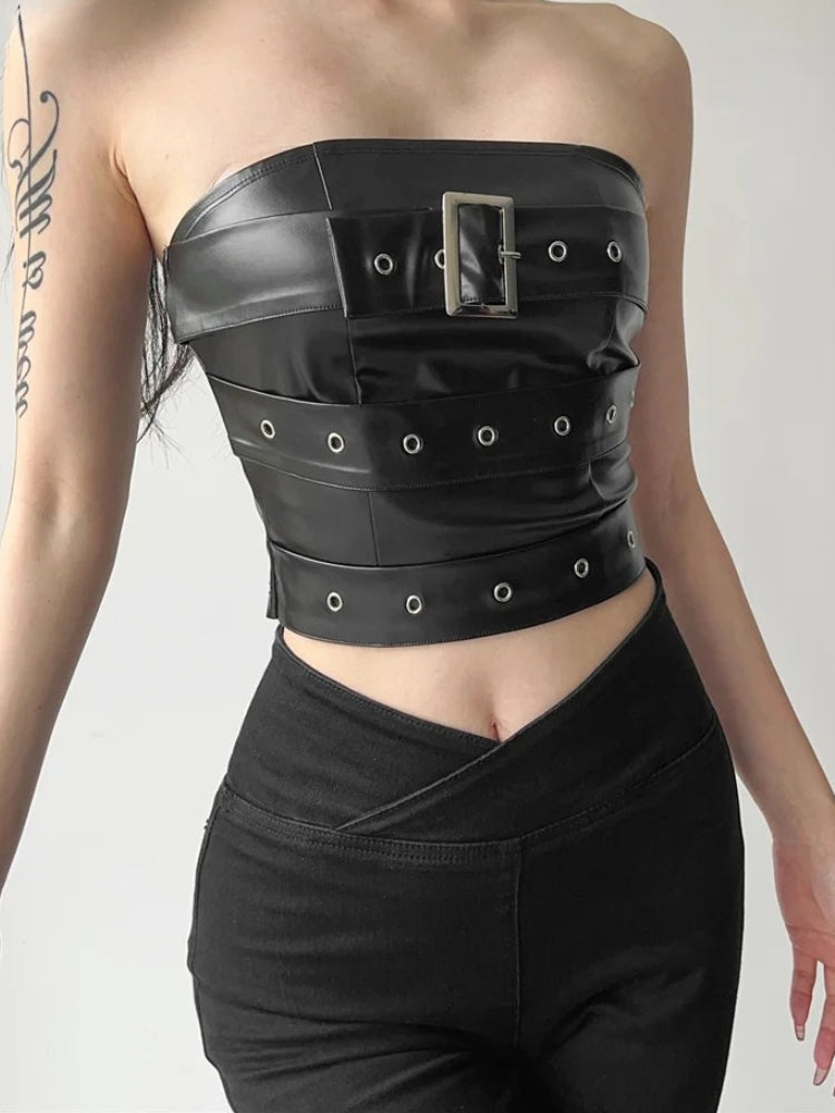Grunge Belted Faux Leather Tube Top – MAUVSTUDIO®