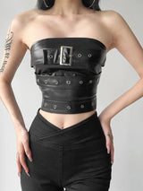 Grunge Belted Faux Leather Tube Top – MAUVSTUDIO®