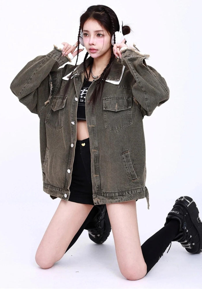 Grunge Button Up Oversized Denim Jacket – MAUVSTUDIO®