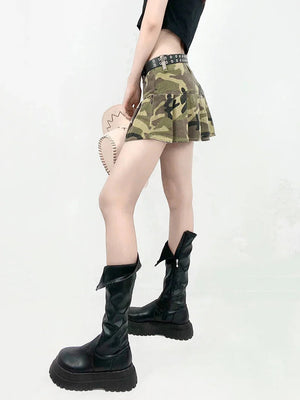 Grunge Camo Pleated Mini Skirt-Mauv Studio