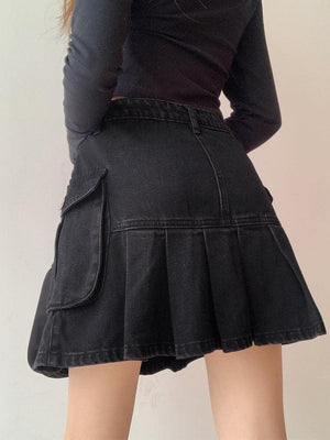 Grunge Cargo Denim Mini Skirt-Mauv Studio