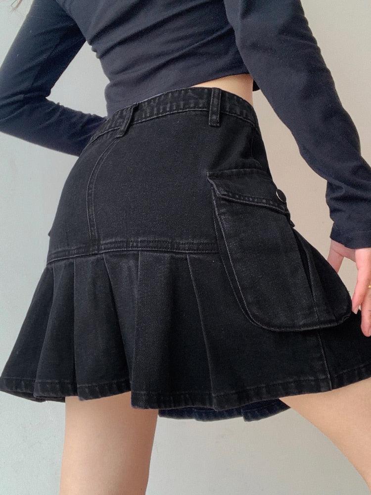 Grunge Cargo Denim Mini Skirt-Mauv Studio