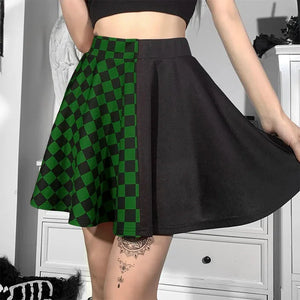 Grunge Checked A-Line Mini Skirt, Y2K mini skirt styled with a crop top