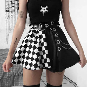 Grunge Checked A-Line Mini Skirt, Y2K mini skirt styled with a crop top