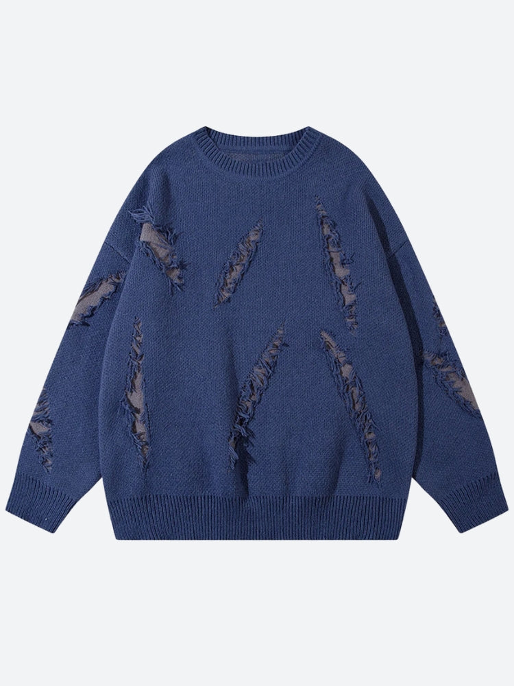 Grunge Claw Distressed Knitted Sweater-Navy-XS-Mauv Studio