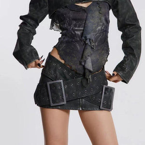 Grunge Cross Belt Faux Leather Mini Skirt-Mauv Studio