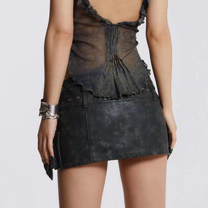 Grunge Cross Belt Faux Leather Mini Skirt-Mauv Studio