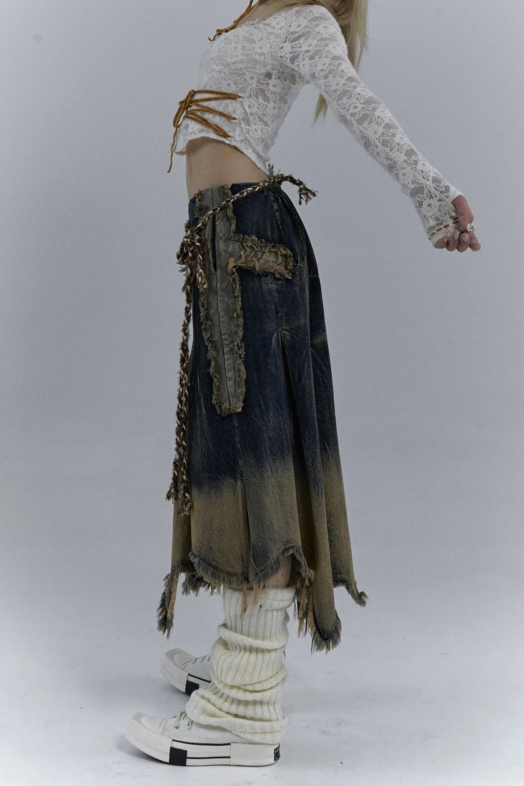 Grunge Cross Patch Pleated Maxi Skirt, Y2K skirt styled with a crop top