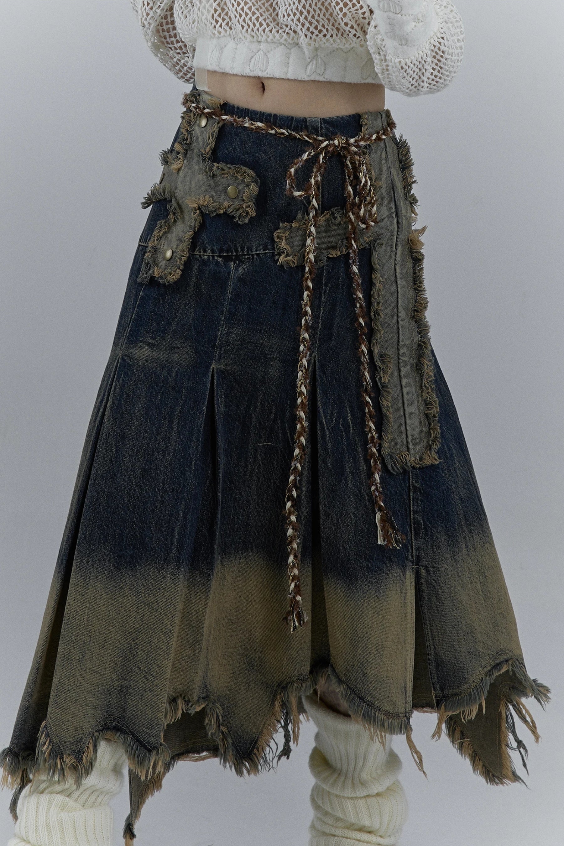 Grunge Cross Patch Pleated Maxi Skirt, Y2K skirt styled with a crop top