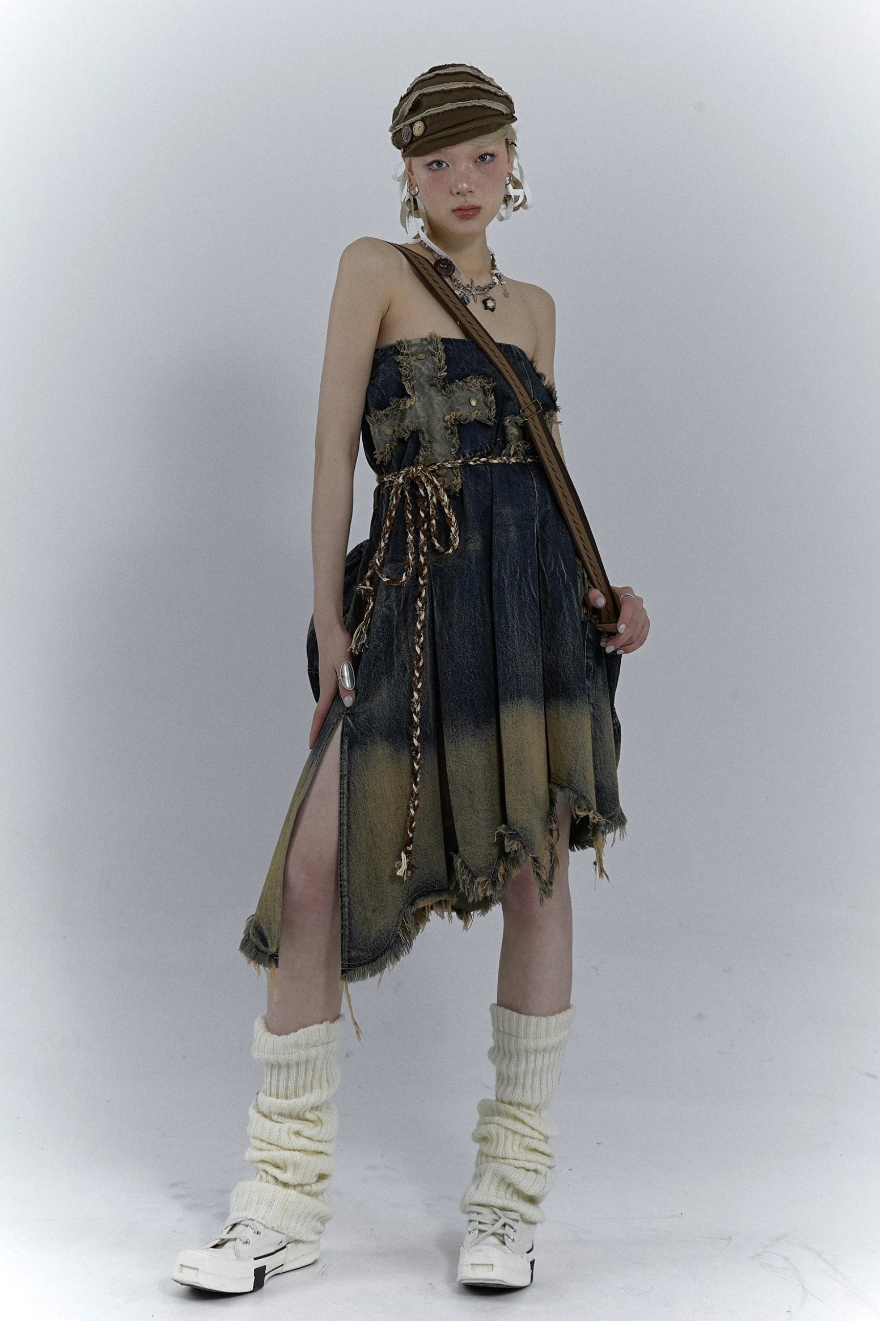 Grunge Cross Patch Pleated Maxi Skirt, Y2K skirt styled with a crop top