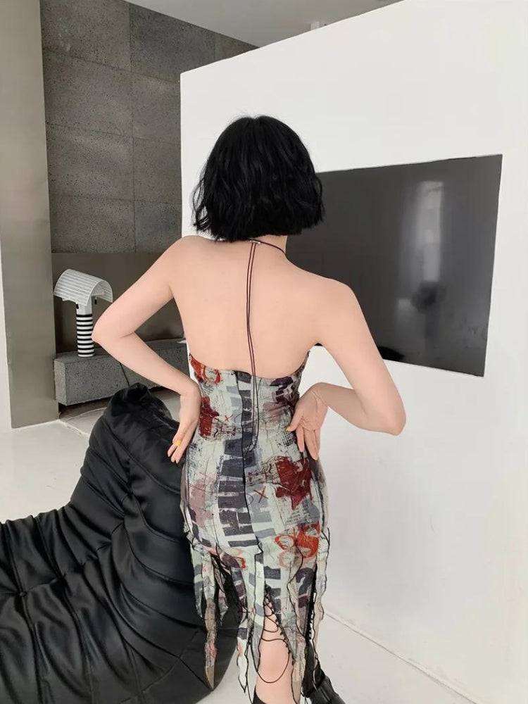 Grunge Cut Out Split Midi Dress view 3 | MAUVSTUDIO®