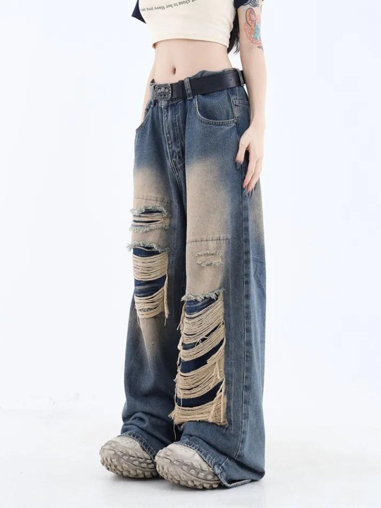 Grunge Dark Wash Distressed Jeans-MAUV STUDIO