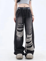 Grunge Dark Wash Distressed Jeans-Black-S-MAUV STUDIO