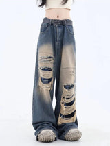 Grunge Dark Wash Distressed Jeans-Blue-S-MAUV STUDIO