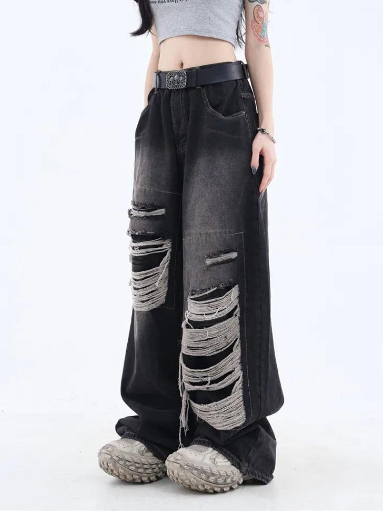 Grunge Dark Wash Distressed Jeans – MAUVSTUDIO®