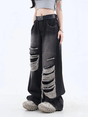 Grunge Dark Wash Distressed Jeans-MAUV STUDIO