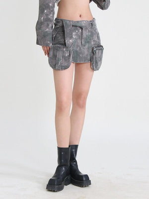 Grunge Distressed Cargo Denim Mini Skirt-Mauv Studio