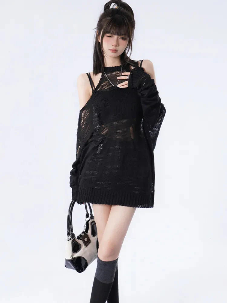 Grunge Distressed Cut-Out Fine Knitted Sweater – MAUVSTUDIO®