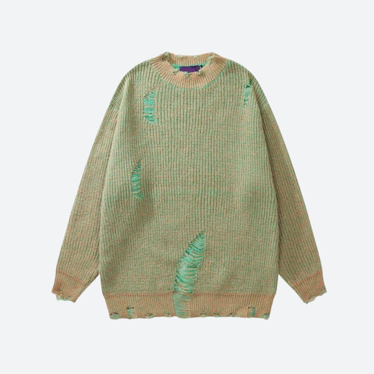 Grunge Distressed Knitted Sweater-Green-S-Mauv Studio
