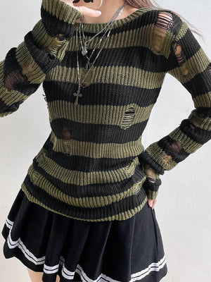 Grunge Distressed Striped Sweater-Mauv Studio