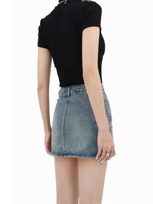 Grunge Fake Pocket Denim Mini Skirt-Mauv Studio