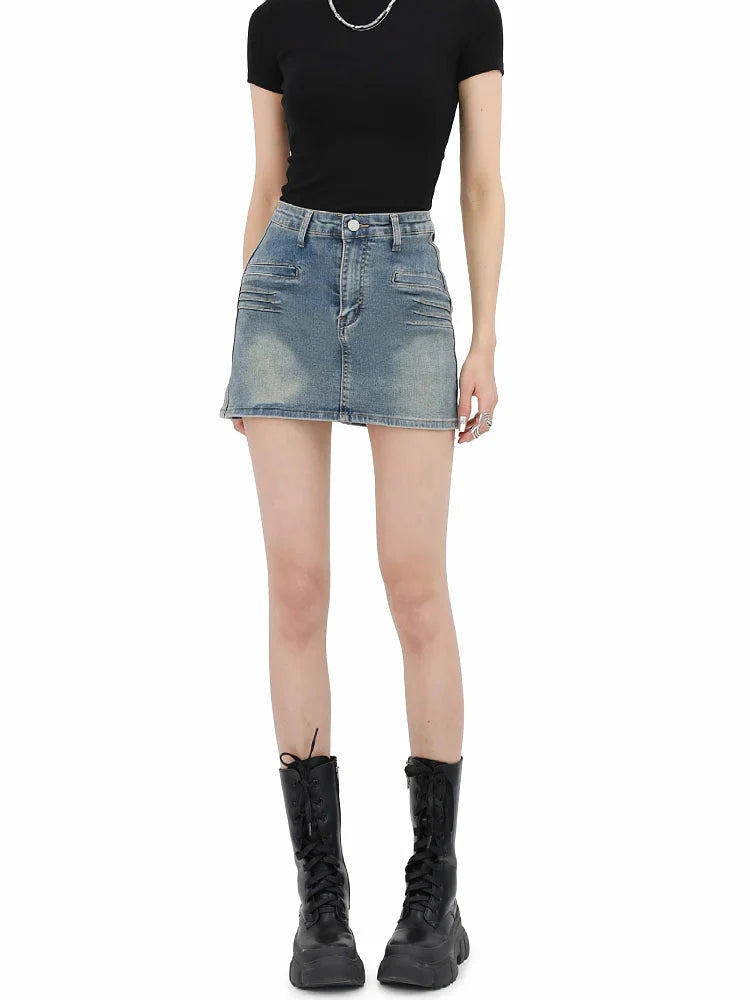 Grunge Fake Pocket Denim Mini Skirt-Mauv Studio