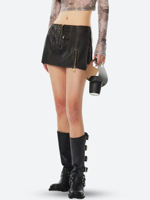 Grunge Faux Leather Slit Mini Skort, Y2K skort styled with a crop top