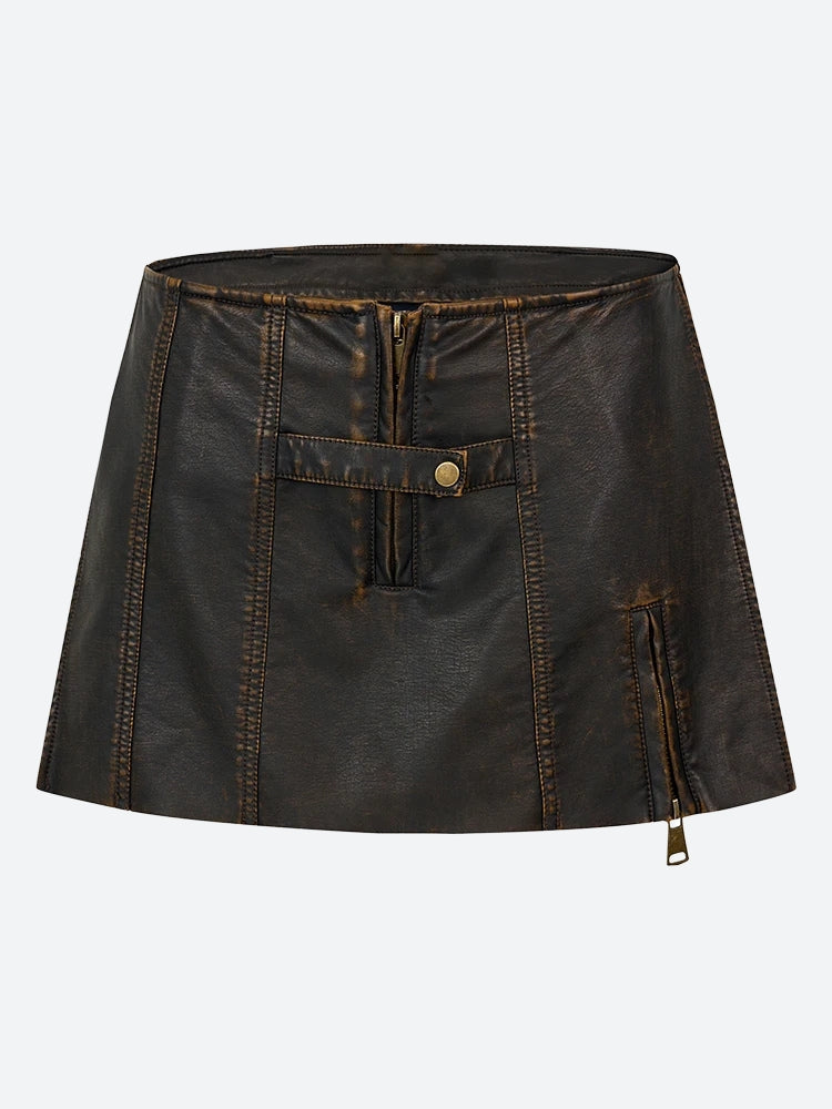 Grunge Faux Leather Slit Mini Skort, Y2K skort styled with a crop top