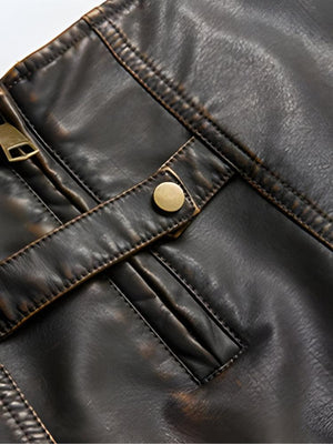 Grunge Faux Leather Slit Mini Skort, Y2K skort styled with a crop top
