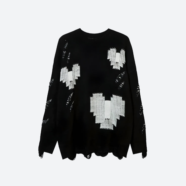 Grunge Pixel Hearts Knitted Sweater-Black-S-Mauv Studio