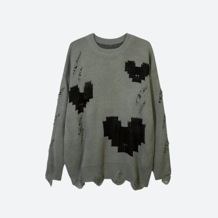 Grunge Pixel Hearts Knitted Sweater-Gray-S-Mauv Studio