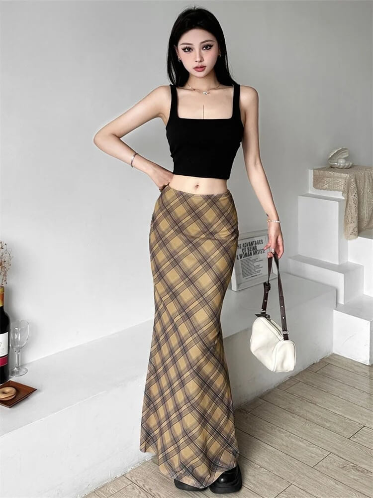 , Y2K skirt styled with a crop top