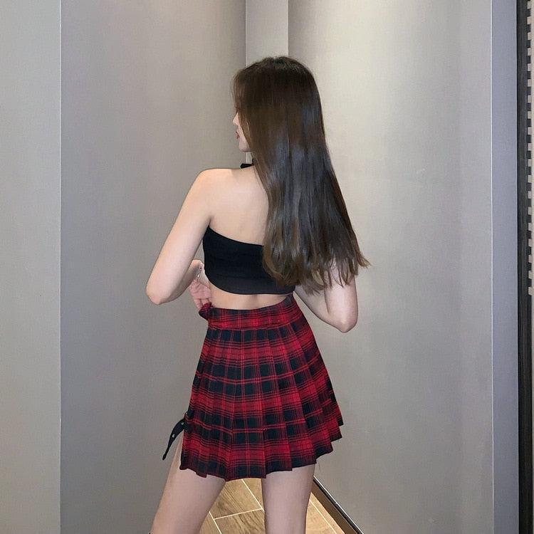 Grunge Plaid Mini Skort-Mauv Studio