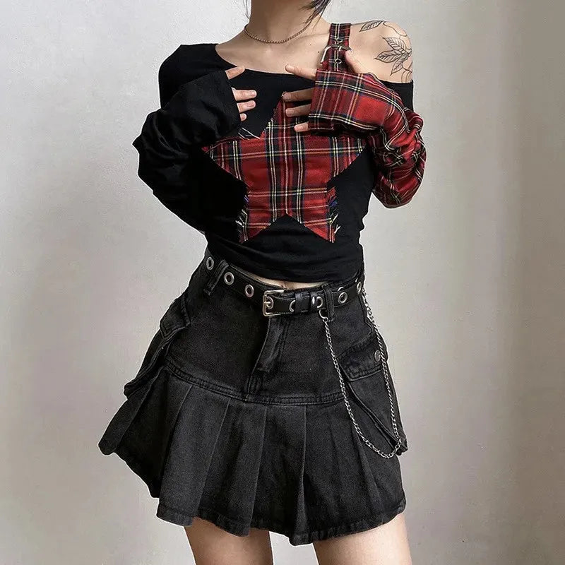 Grunge Plaid Star Patch Top – MAUVSTUDIO®