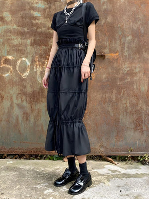 Grunge Ruched Midi Skirt, Y2K skirt styled with a crop top