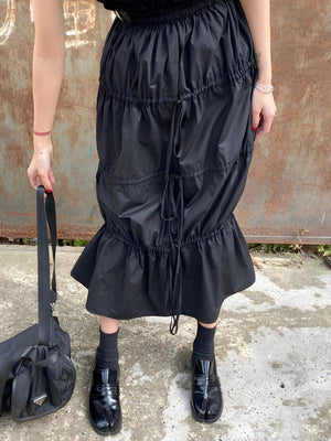 Grunge Ruched Midi Skirt, Y2K skirt styled with a crop top