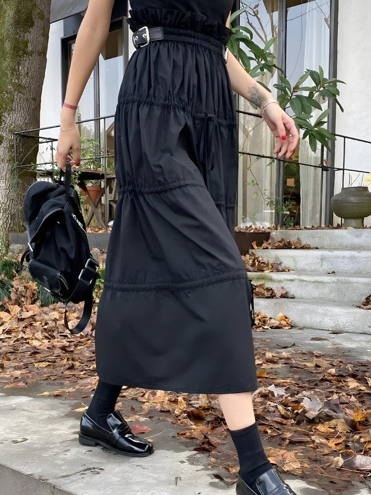 Grunge Ruched Midi Skirt, Y2K skirt styled with a crop top