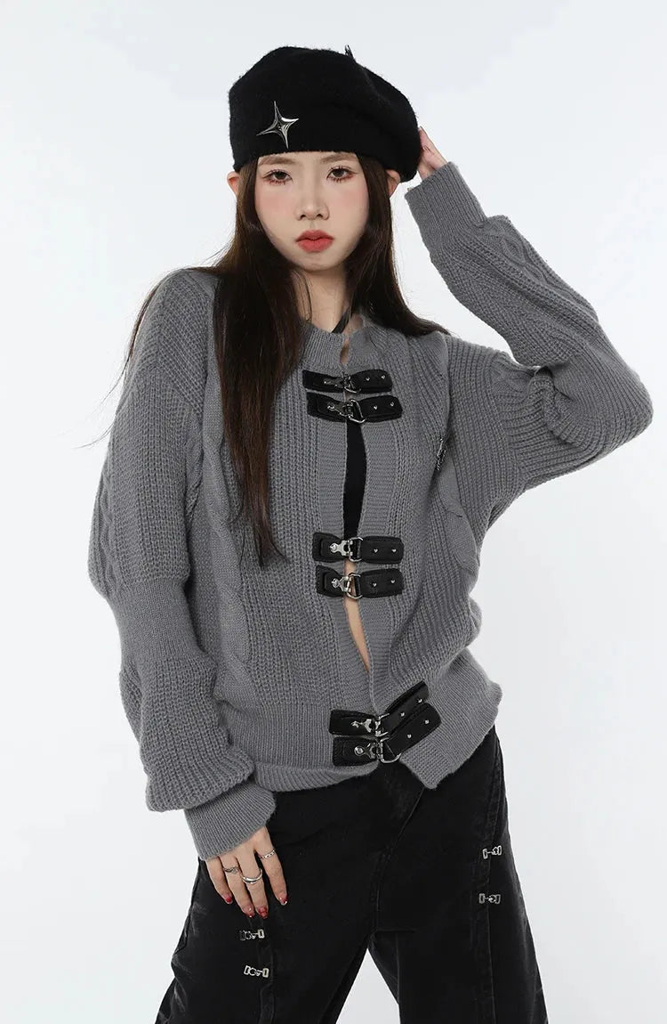 Grunge Saddle Buckle Cardigan