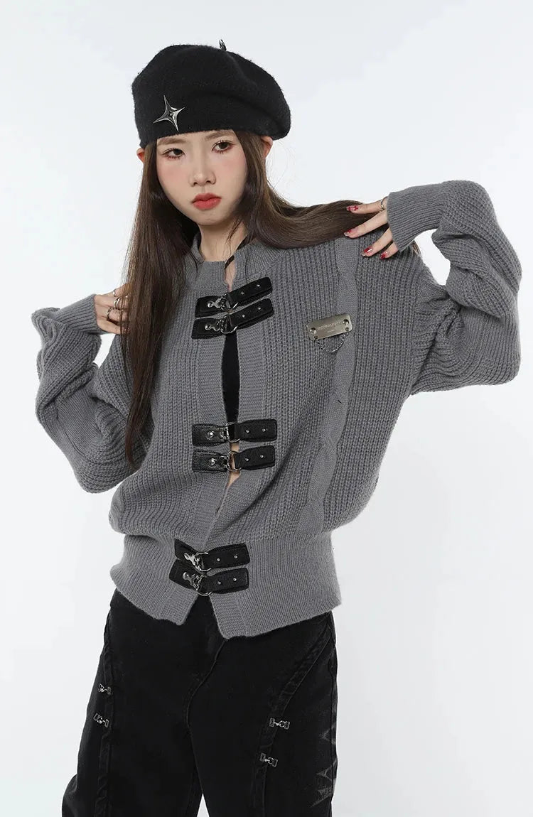 Grunge Saddle Buckle Cardigan