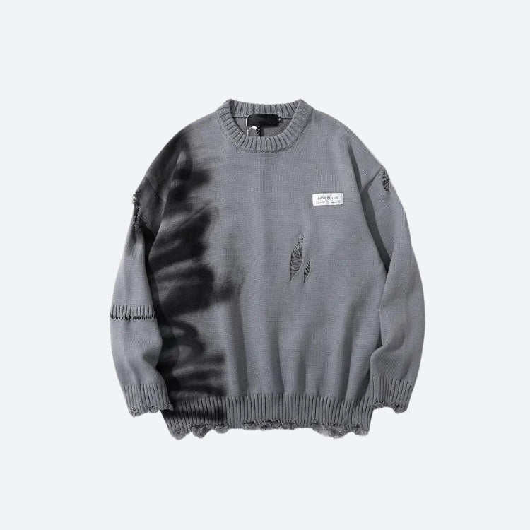 Grunge Spray Paint Distressed Knitted Sweater-Gray-S-Mauv Studio