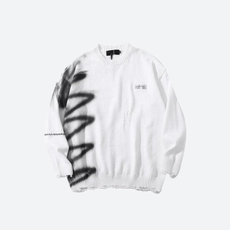 Grunge Spray Paint Distressed Knitted Sweater-White-S-Mauv Studio