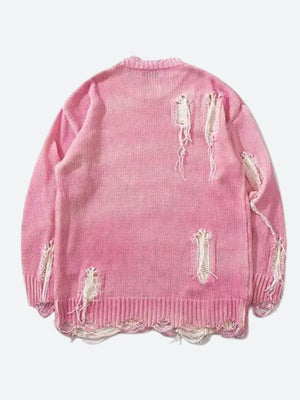 Grunge Tasseled Distressed Sweater-Mauv Studio