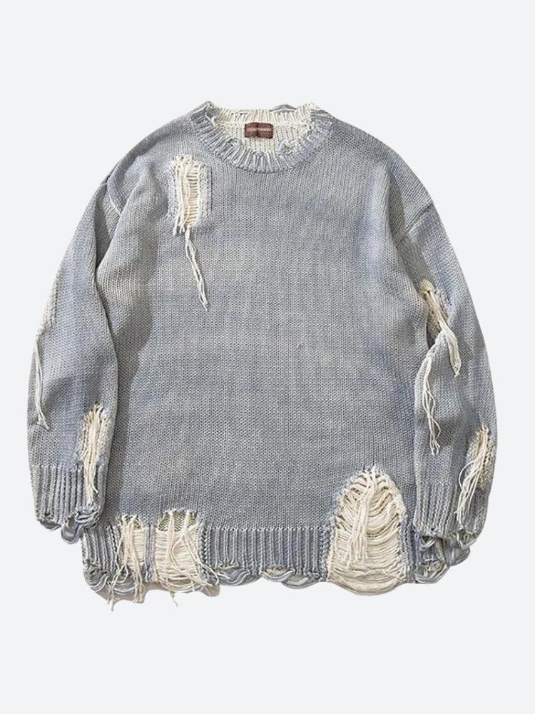 Grunge Tasseled Distressed Sweater-Gray-S-Mauv Studio